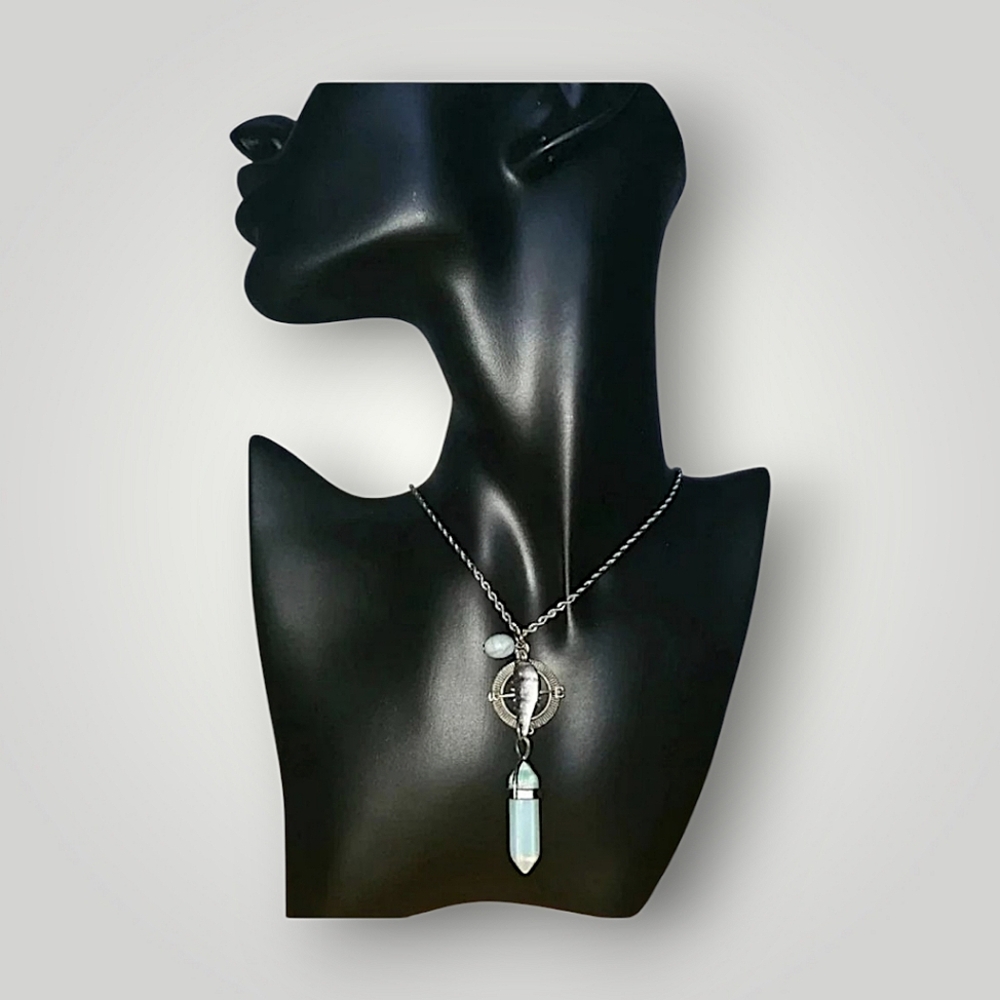 Compass and Quartz Crystal Charm Necklace